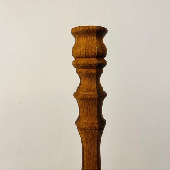 Wooden candlestick tall two colours tone raised base felted bottom - Picture 3 of 9